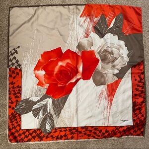 Jean Patou Vintage Silk Floral Red Floral Rose Brown Tones Square Scarf
